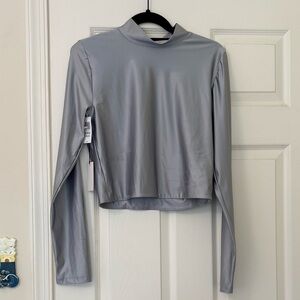 Babaton Aritzia Satinette Mock Neck Cropped Long Sleeve Shirt